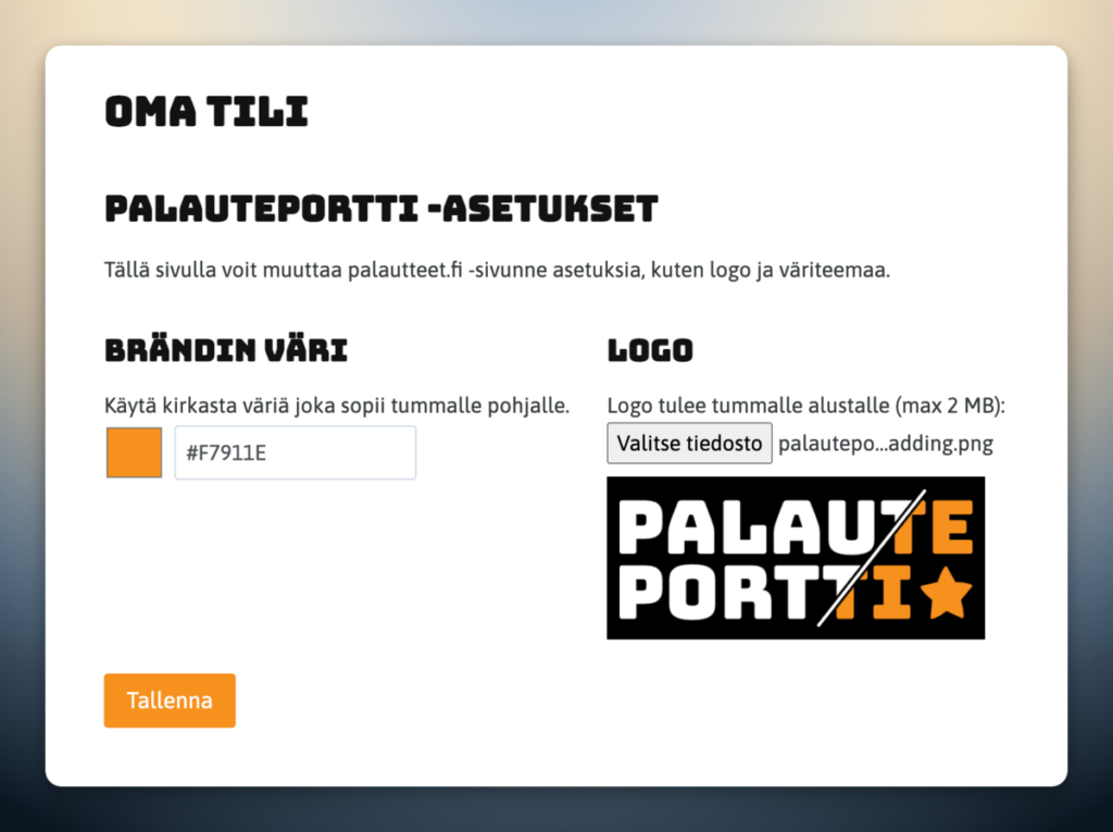 Palauteportti -palvelun asetukset